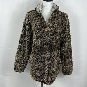 Simply Southern Brown Faux Fur Sherpa Fleece Pullover Jacket with Quarter Zip M